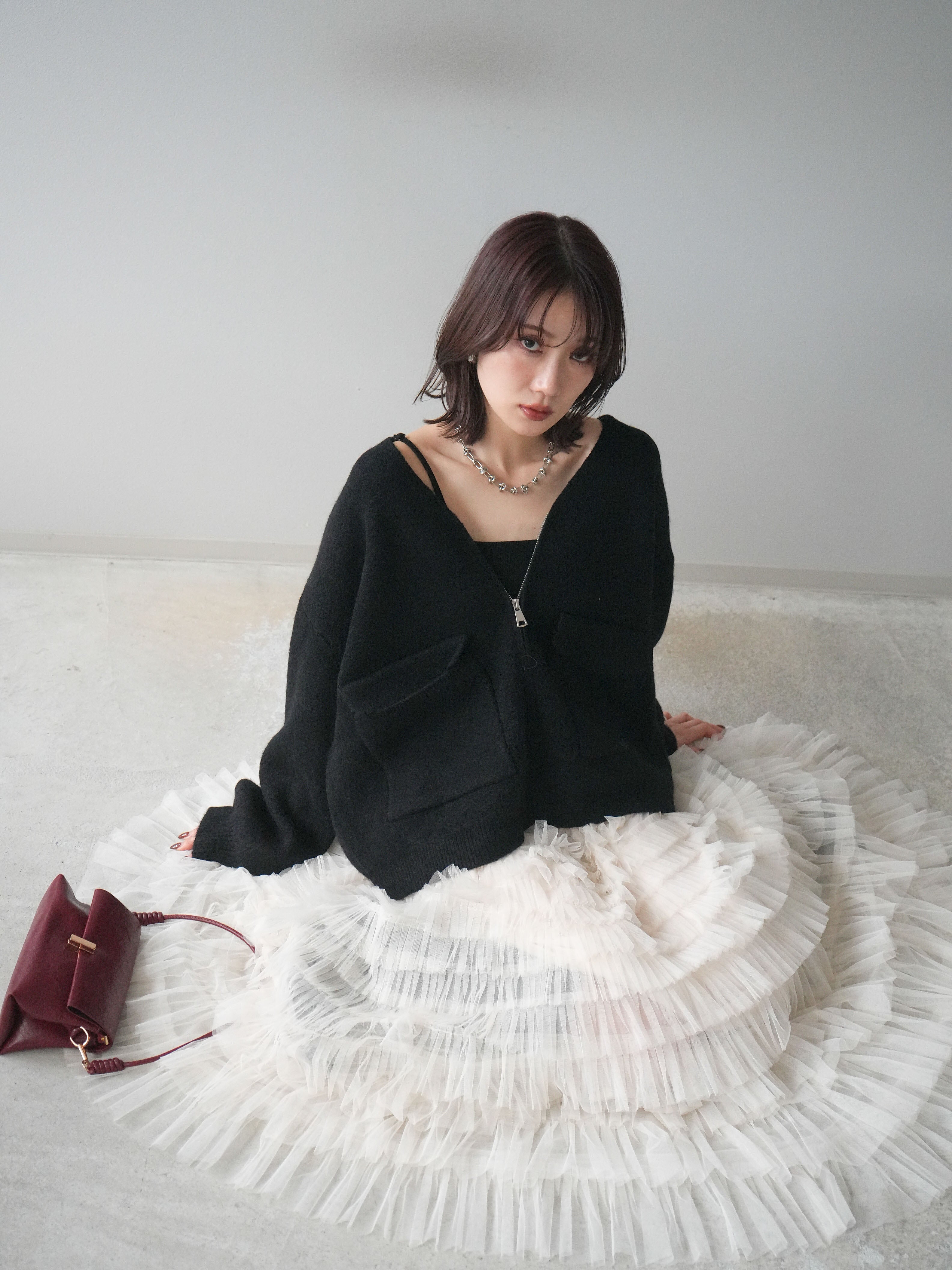 予約]BIGポケットジップニットカーディガン/black – Lumier