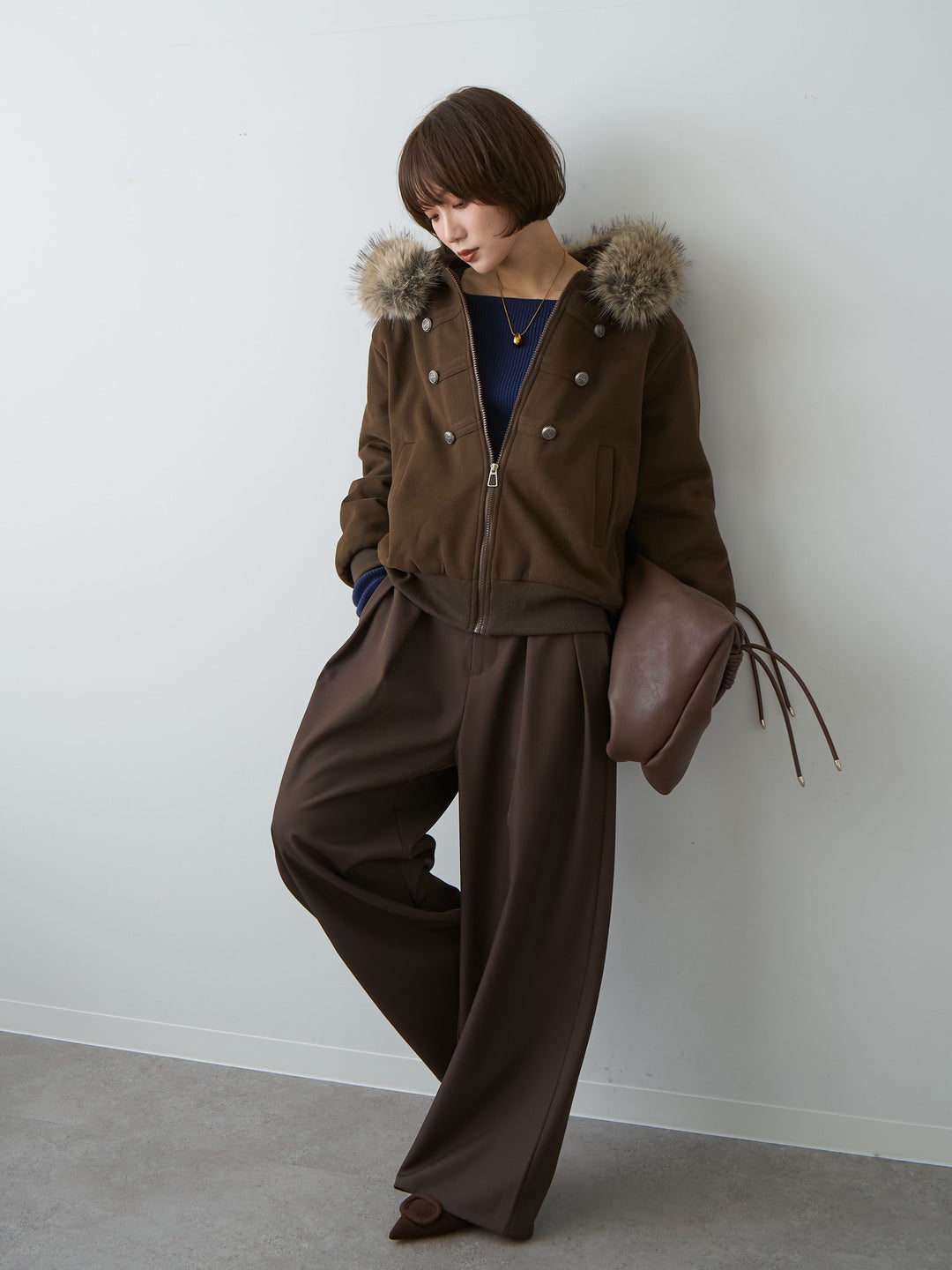 [SET]ナポレオンスウェットパフブルゾン+ツイルタックワイドパンツ(2set)