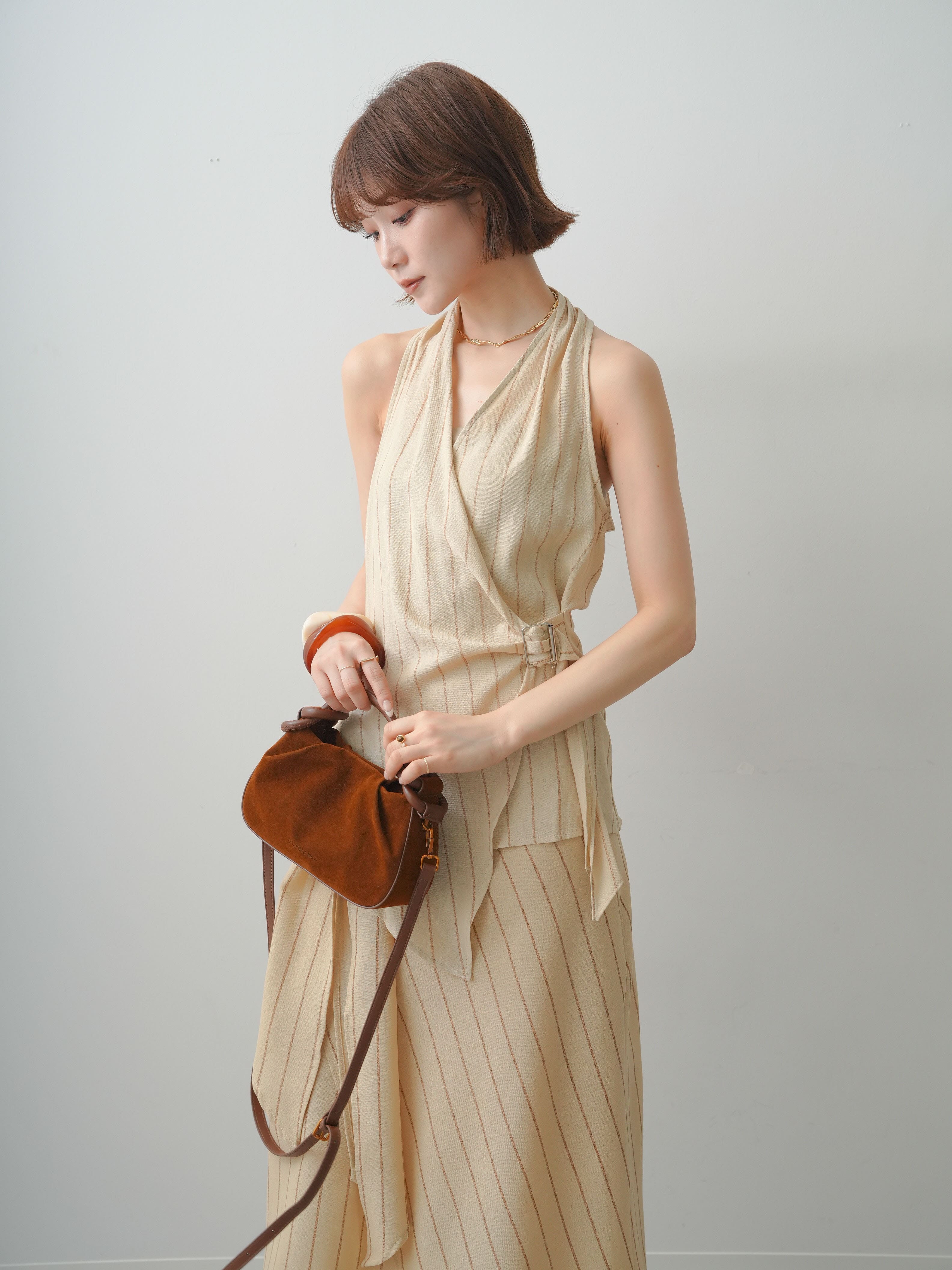 予約]ストライプカシュクールジレ/beige – Lumier