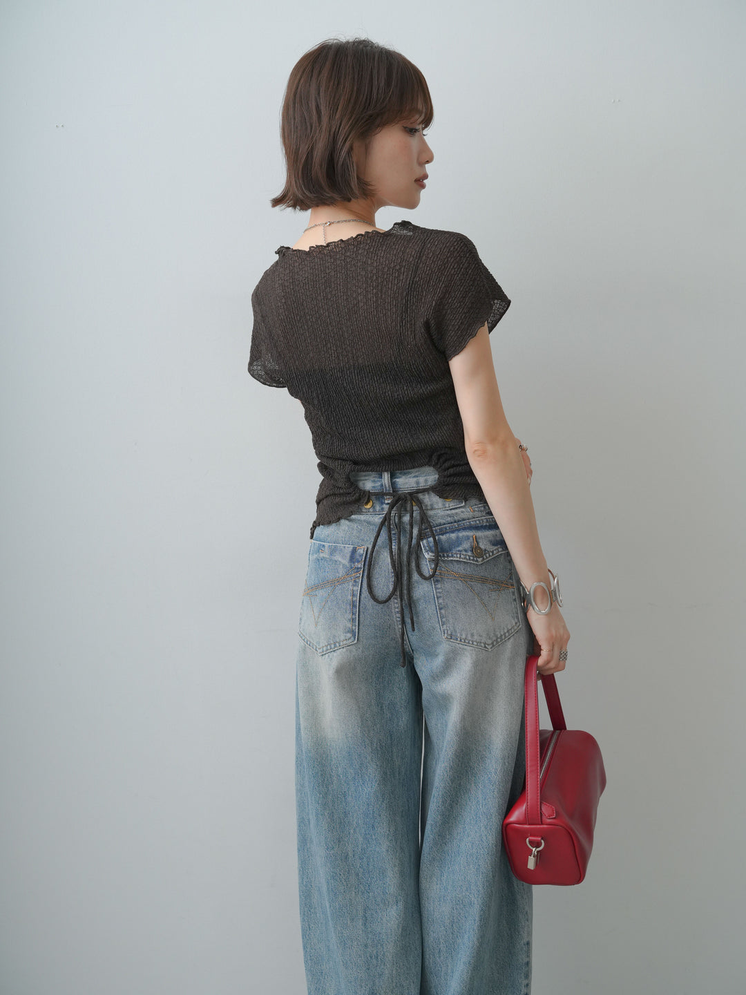 [SET]シャーリングシアーバックオープンフレンチトップス+選べるアクセセット(2set)