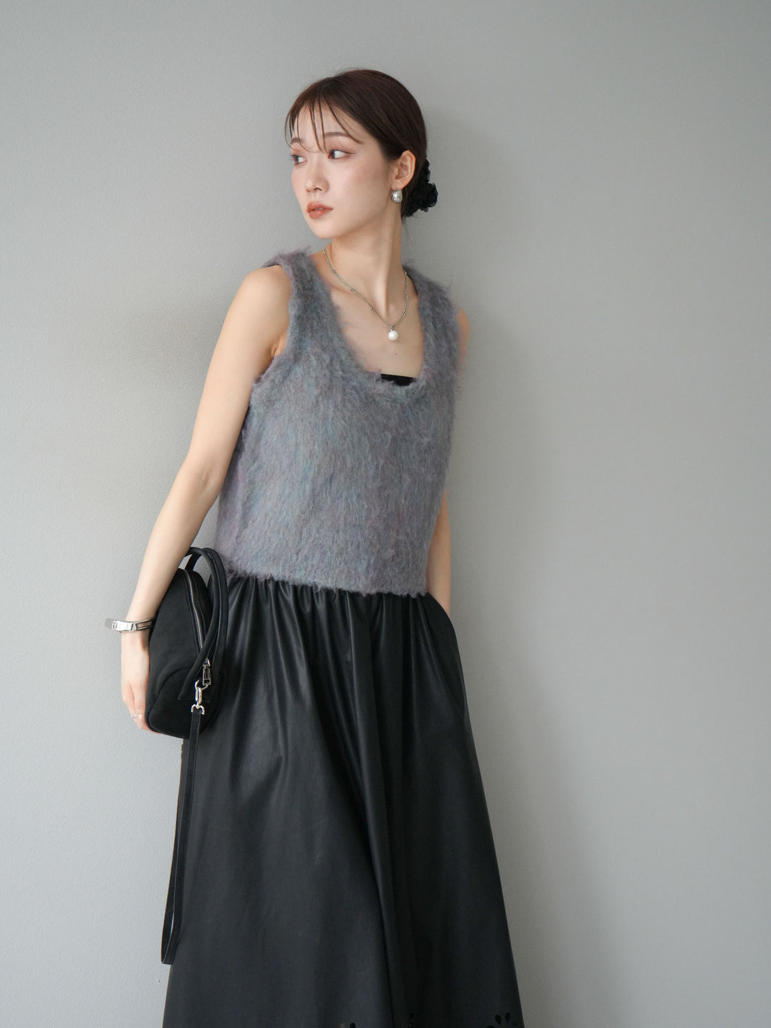 [予約]ミックスシャギーUネックベスト/グリーン