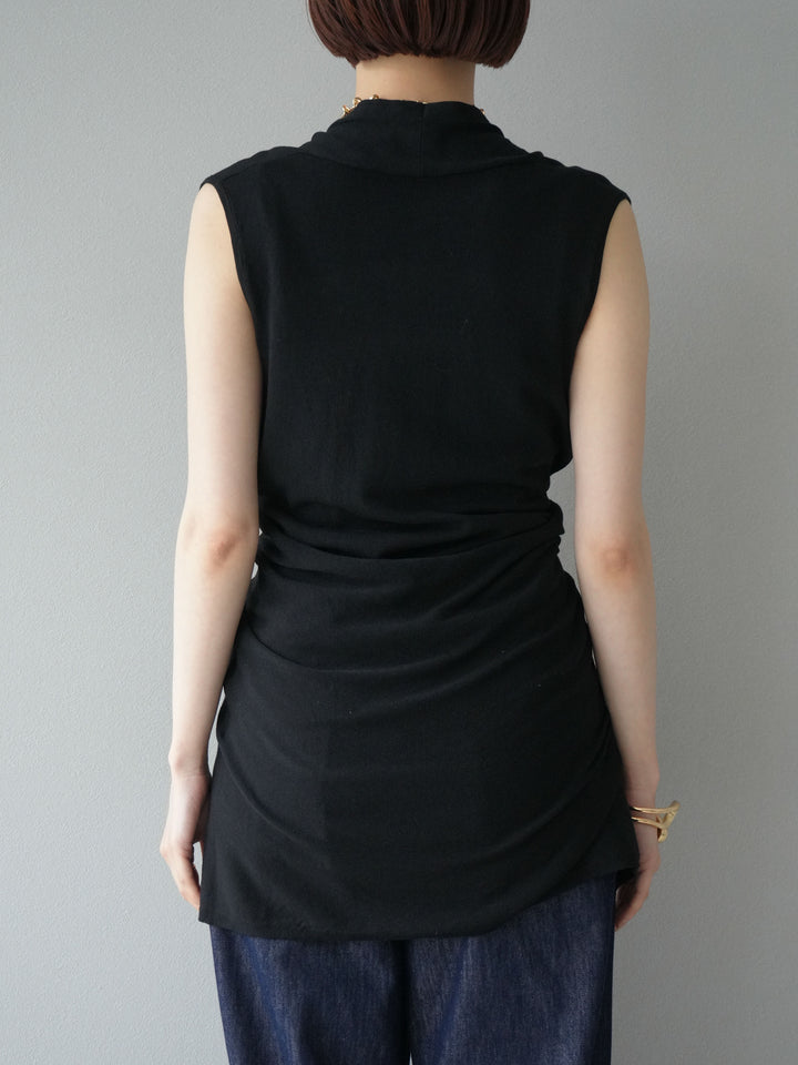 【預購】無袖圍腰針織開襟衫/黑色