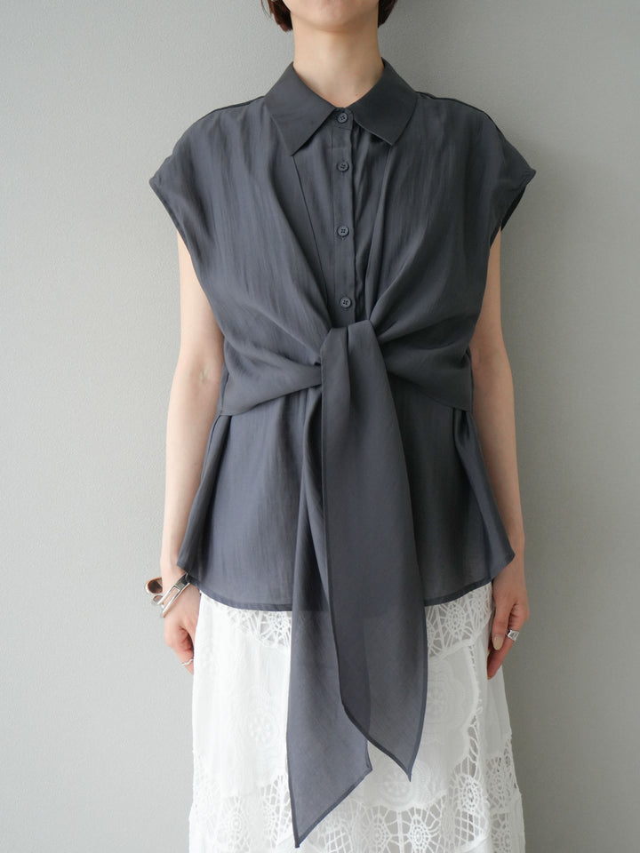 [予約]フロントタイシアーブラウス/チャコール