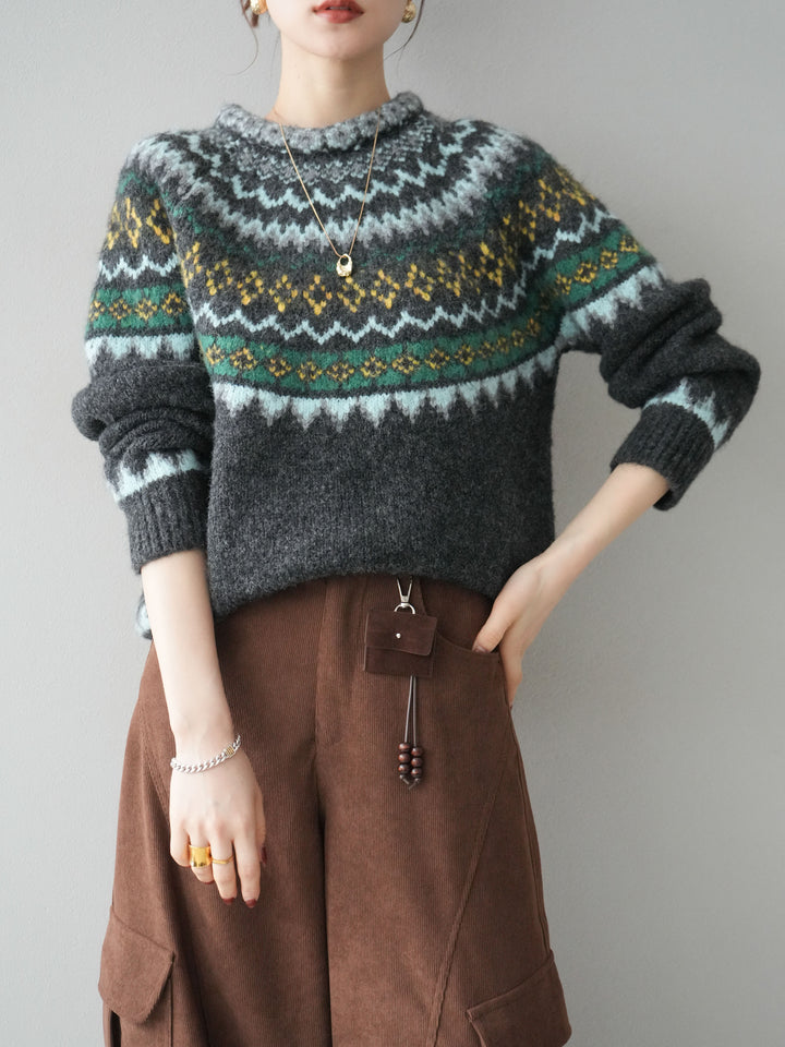 [予約]ウールタッチ求心柄オーバーニットプルオーバー/gray