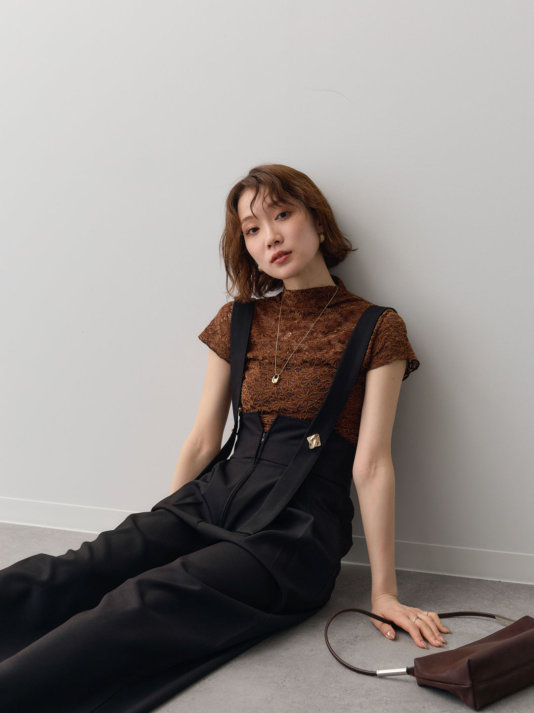 [予約]ベルベットレースフレンチトップス/brown