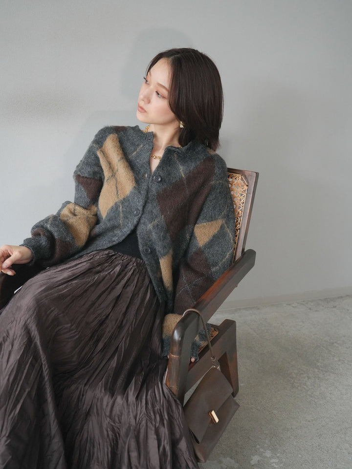 [予約]モヘアタッチアーガイルニットカーディガン/charcoal