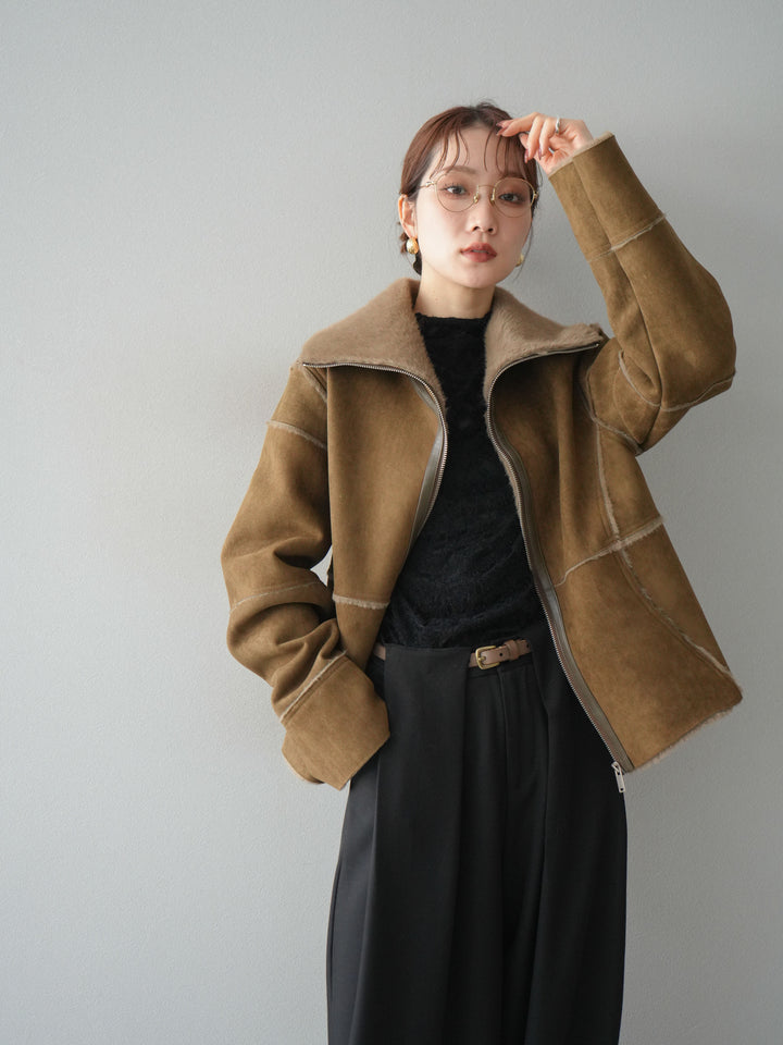 [予約]スタンドカラームートンZIPジャケット/khaki