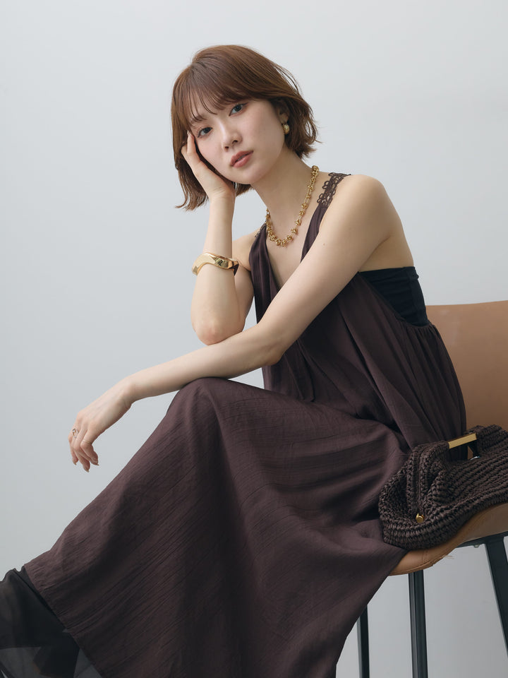 [SET]バックレースレイヤードノースリワンピース+バックレースレイヤードノースリワンピース(2set)