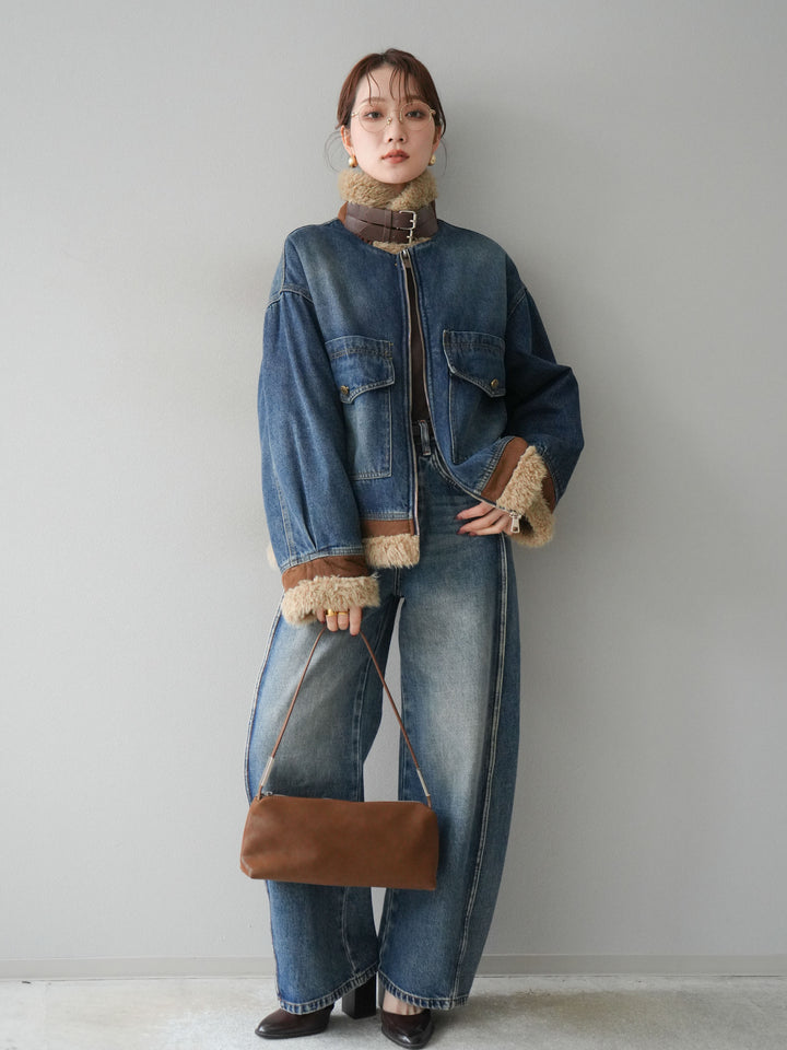 [予約]サイド切替カーブデニムパンツ/blue