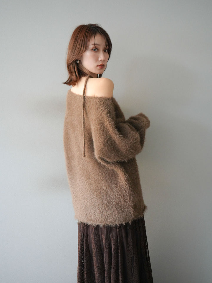 [予約]紐付きシャギーニットプルオーバー/camel