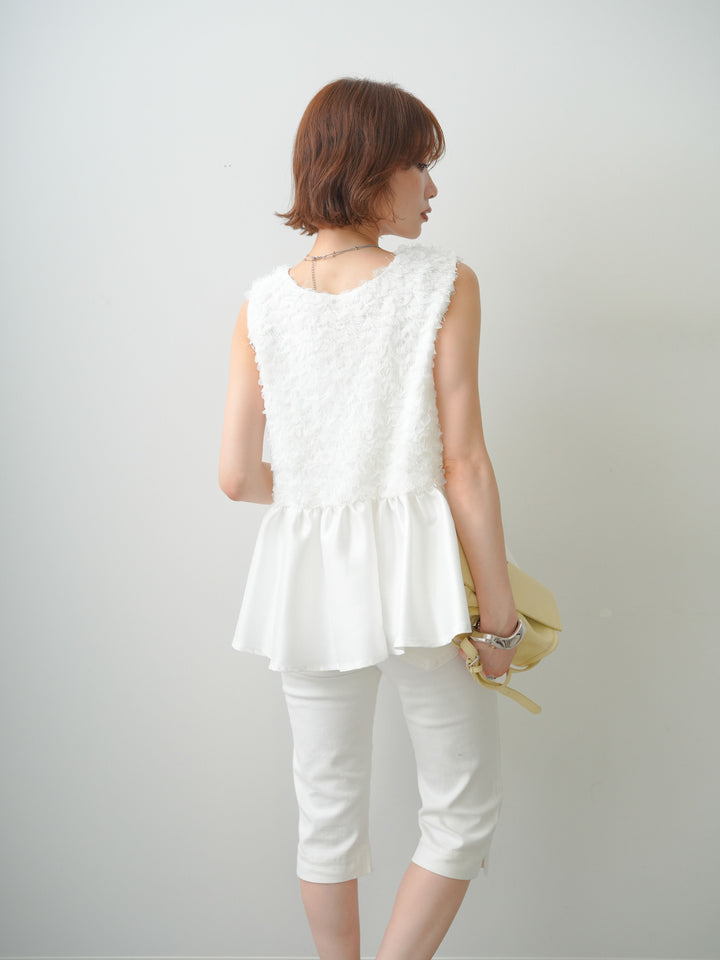 【套裝】提花緞面荷葉邊無袖上衣 + 提花緞面荷葉邊無袖上衣（兩件套）