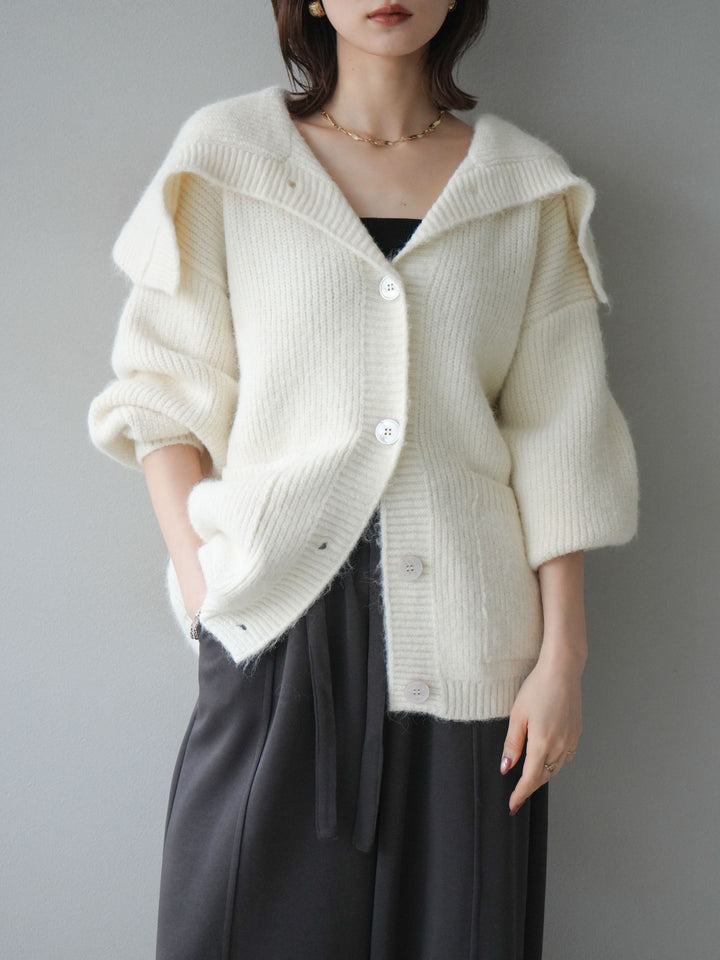 [予約]襟付きボタンオーバーニットカーディガン/ivory