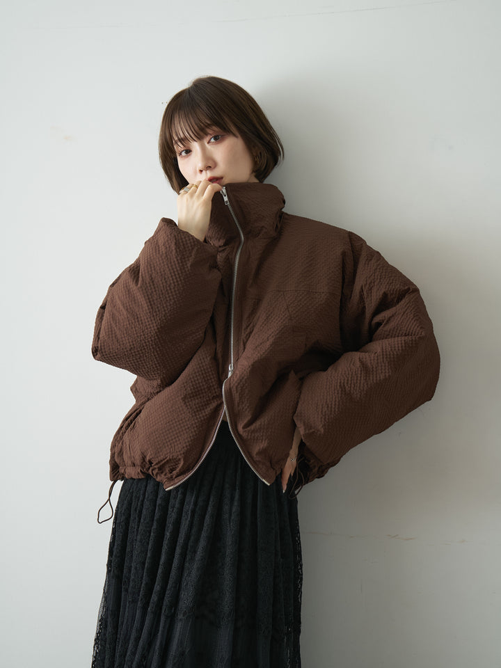 [SET]スタンドカラーショートパフジャケット+ベロアレースドレープフレアスカート(2set)