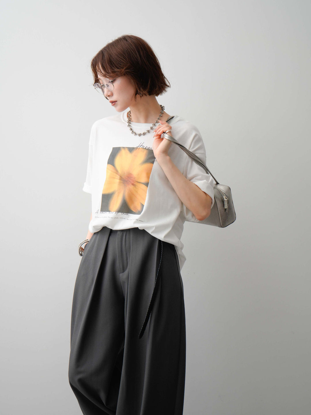 [SET]フラワーフォトTEE+ベルトループデザインワイドパンツ(2set)