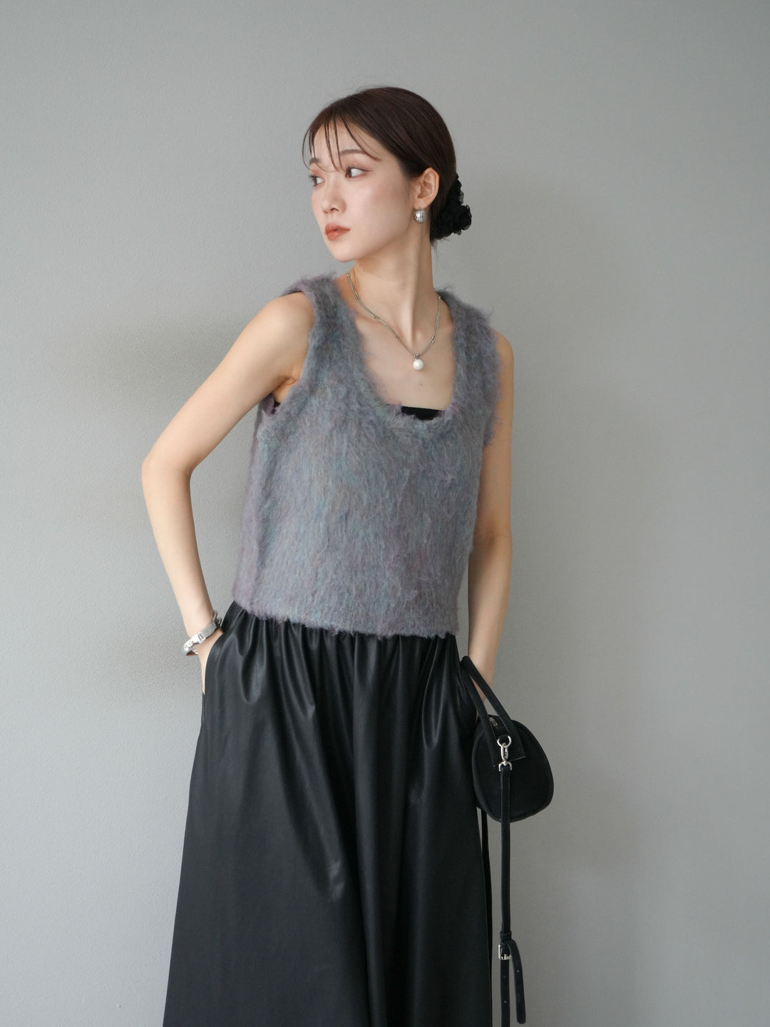 [予約]ミックスシャギーUネックベスト/グリーン