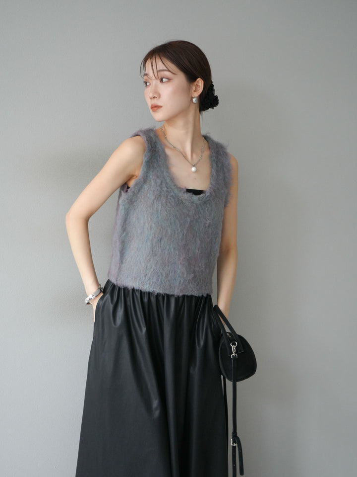 [予約]ミックスシャギーUネックベスト/グリーン