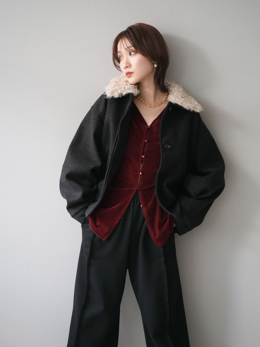 [予約]ロービングボアえりブルゾン/black