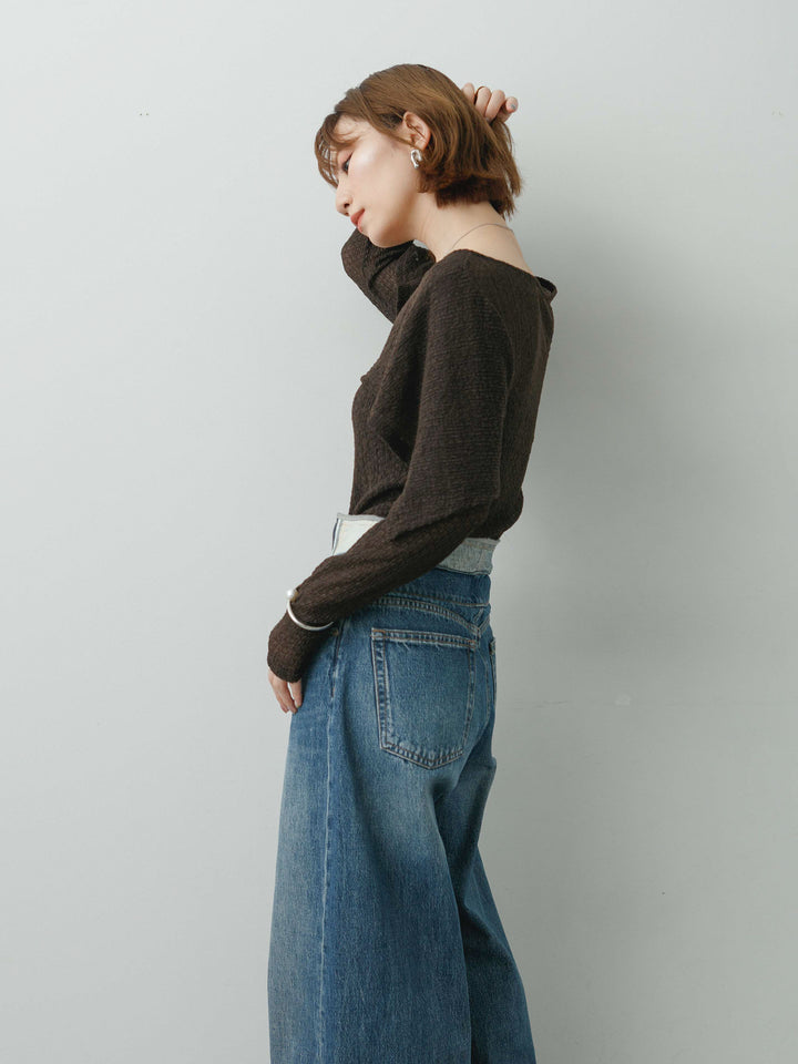 [SET]レースケープデザイントップス+ウエスト折り返しデザインデニム(2set)