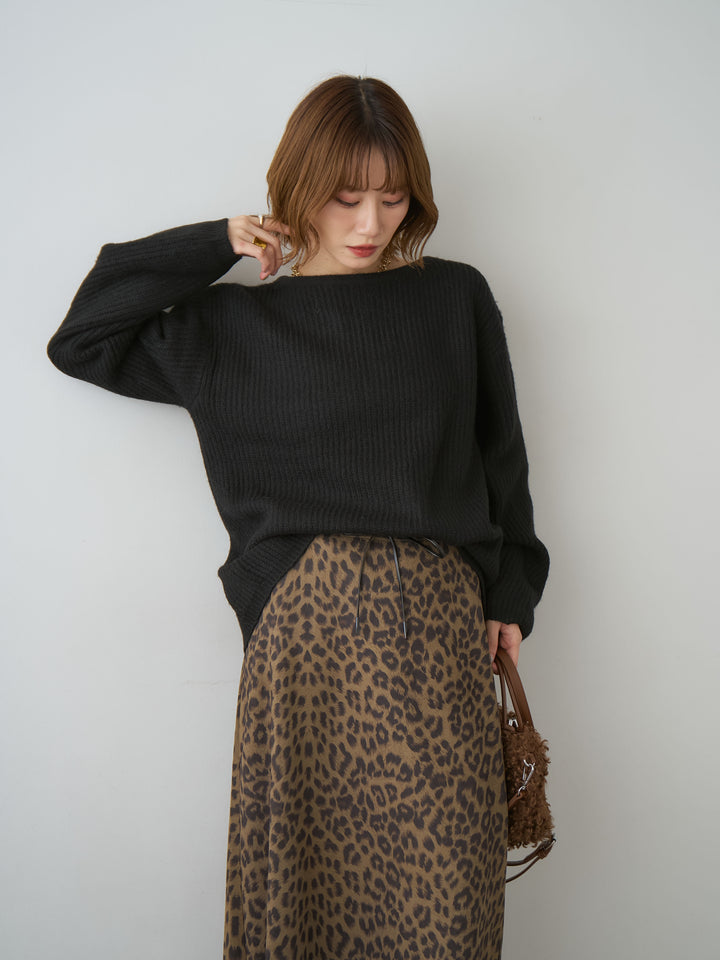 [予約]前後2wayスリットリブニットトップス/black
