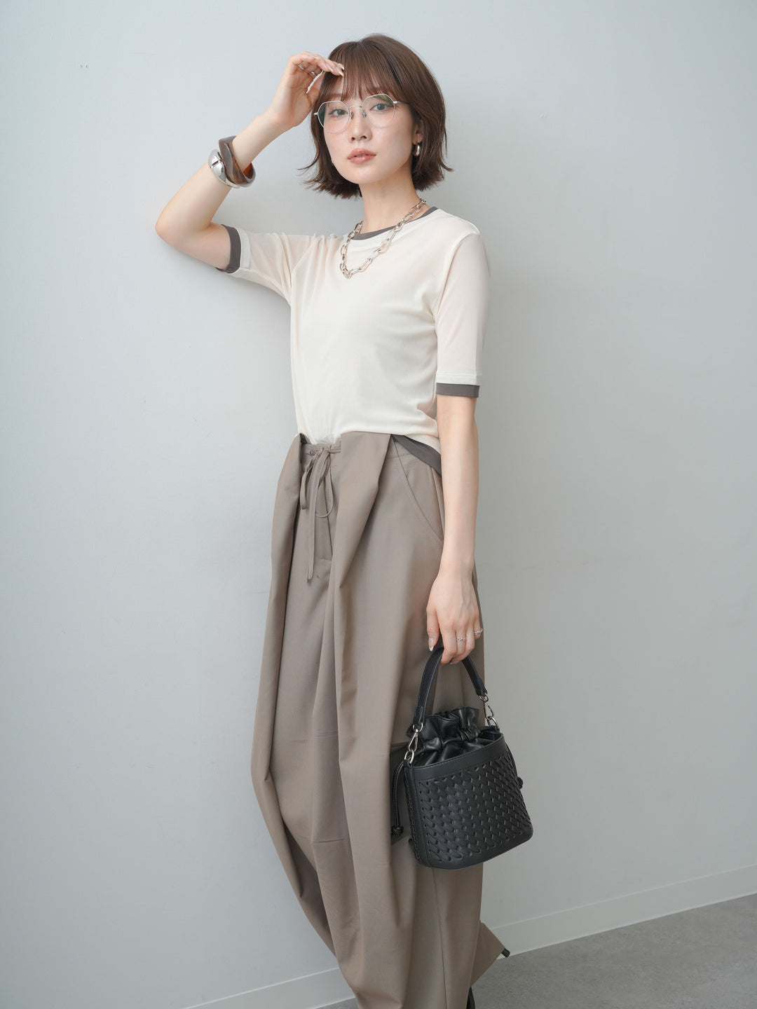 [SET]トリムレイヤードシアー半袖トップス+トリムレイヤードシアー半袖トップス(2set)