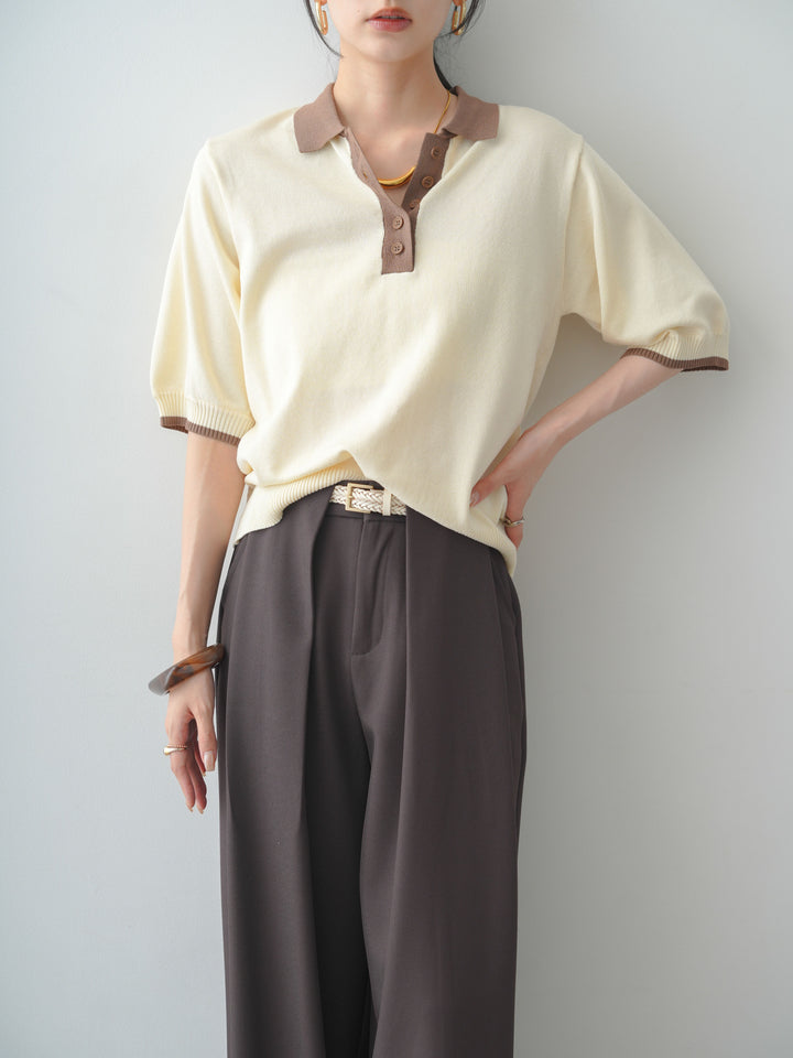 【預購】涼感雙色半針織Polo衫/象牙白