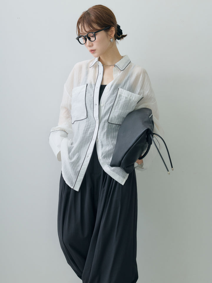 [予約]バイカラートリムオーバーストライプシャツ/offwhite