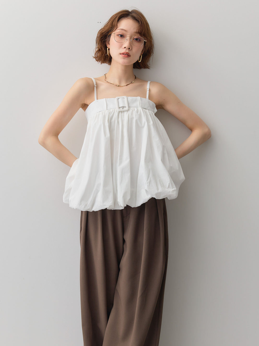 [予約]バックル付バルーンキャミトップス/white