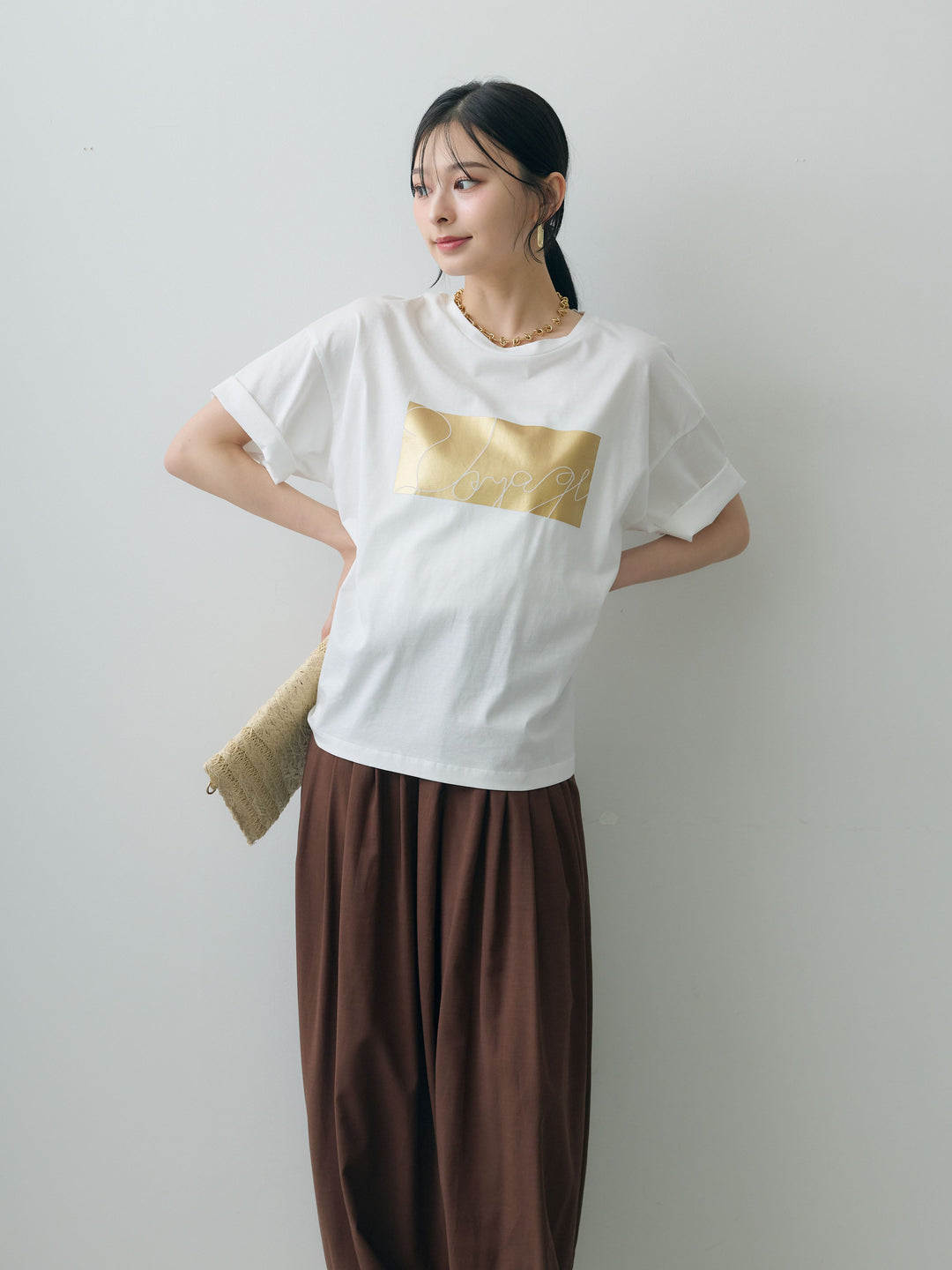 [SET]箔プリントボックスTEE+カフヘムタックコクーンパンツ(2set)