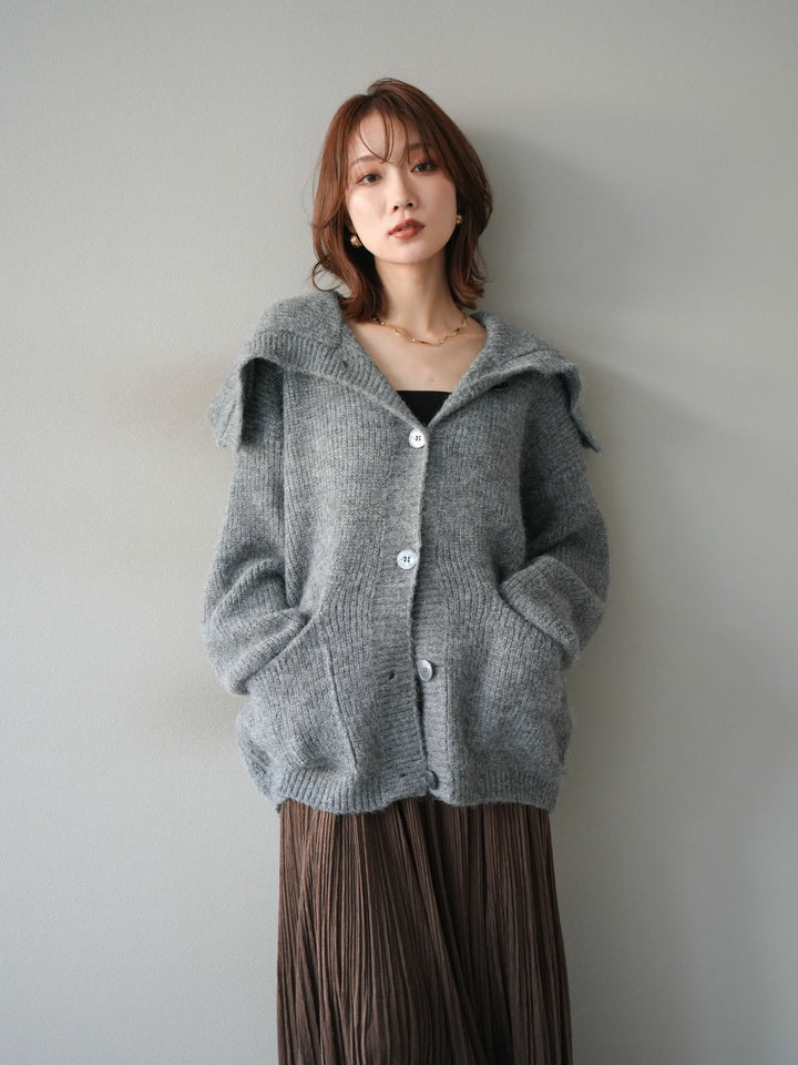 [予約]襟付きボタンオーバーニットカーディガン/gray