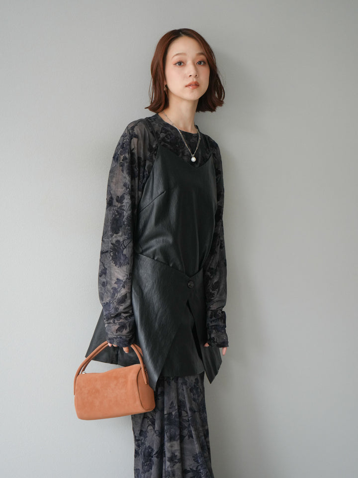 [予約]レイヤードレザーキャミソールチュニック/ブラック