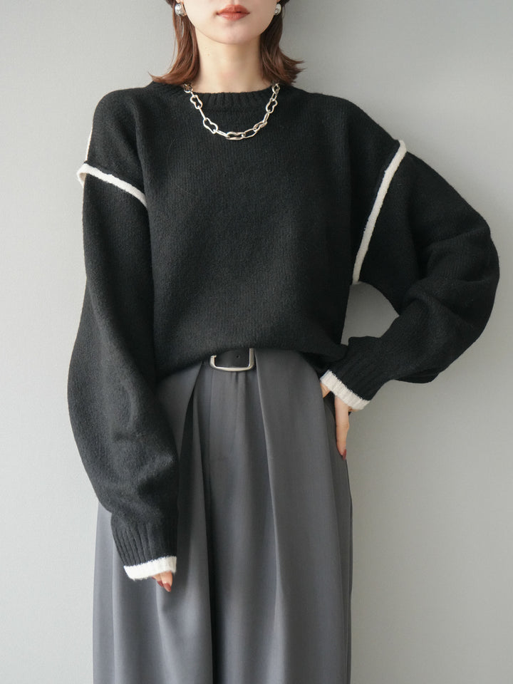 [予約]バイカラーパイピングニットプルオーバー/black