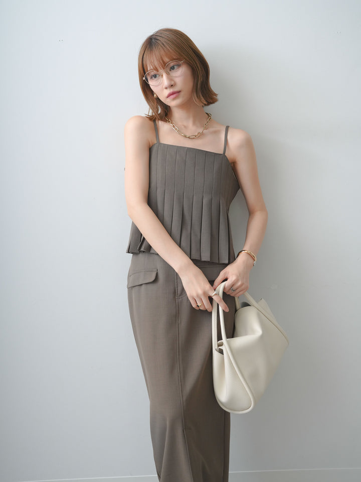 [SET]クレープデシンタックキャミソール+クレープデシンフラップ付きストレートスカート(2set)
