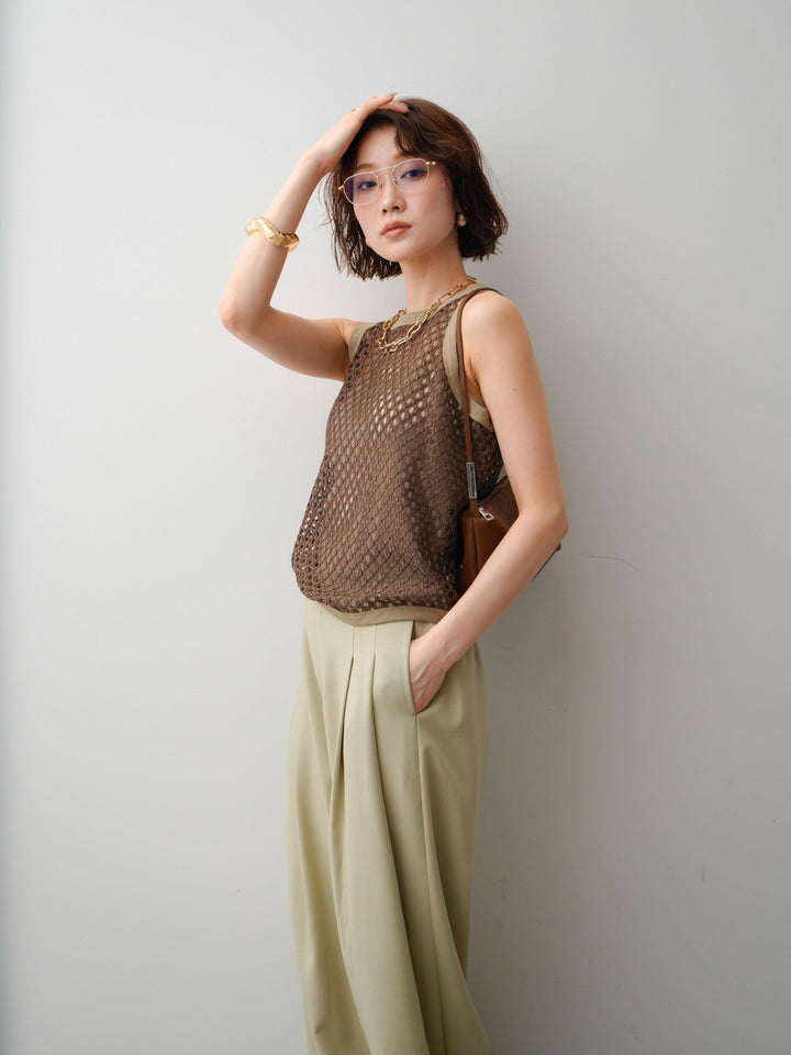 [予約]リブトリムメッシュアメスリトップス/brown