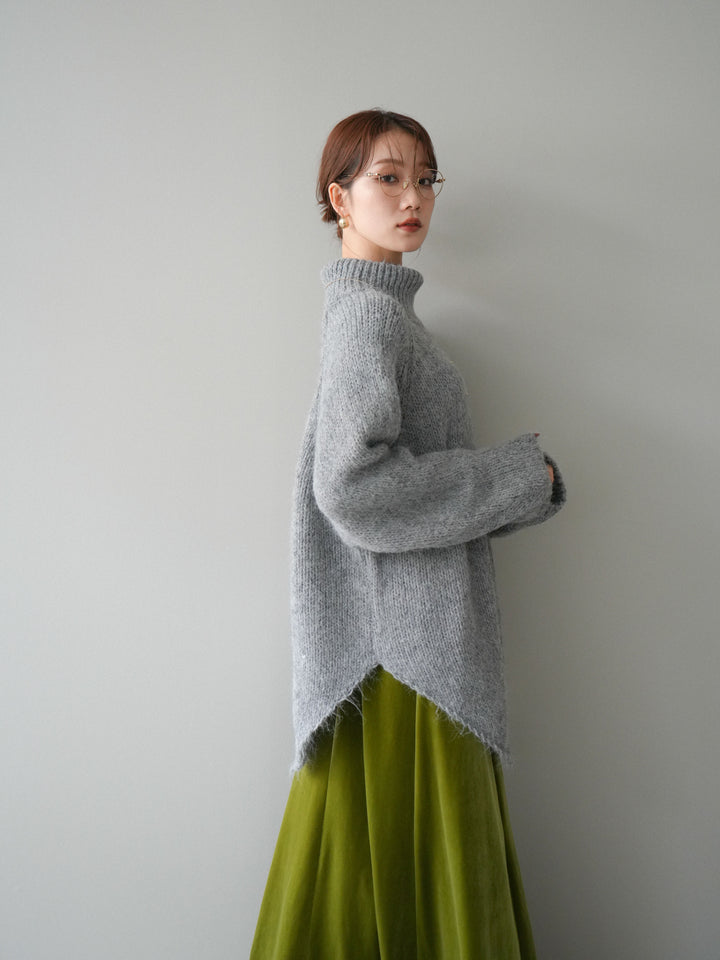 [予約]アシンメトリーハイネックニットプルオーバー/gray