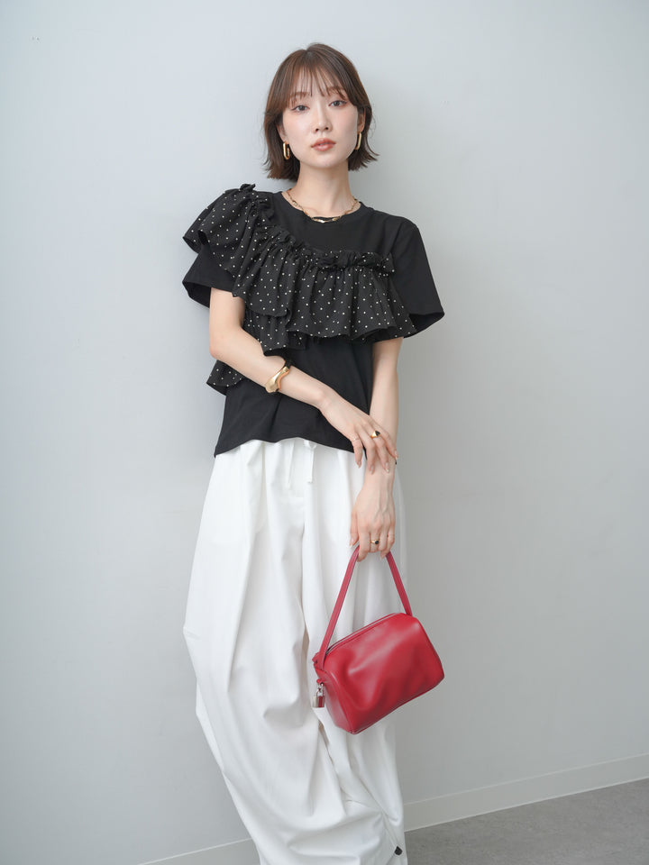 [SET]ドットギャザーフリルデザインTEE+選べるアクセセット(2set)