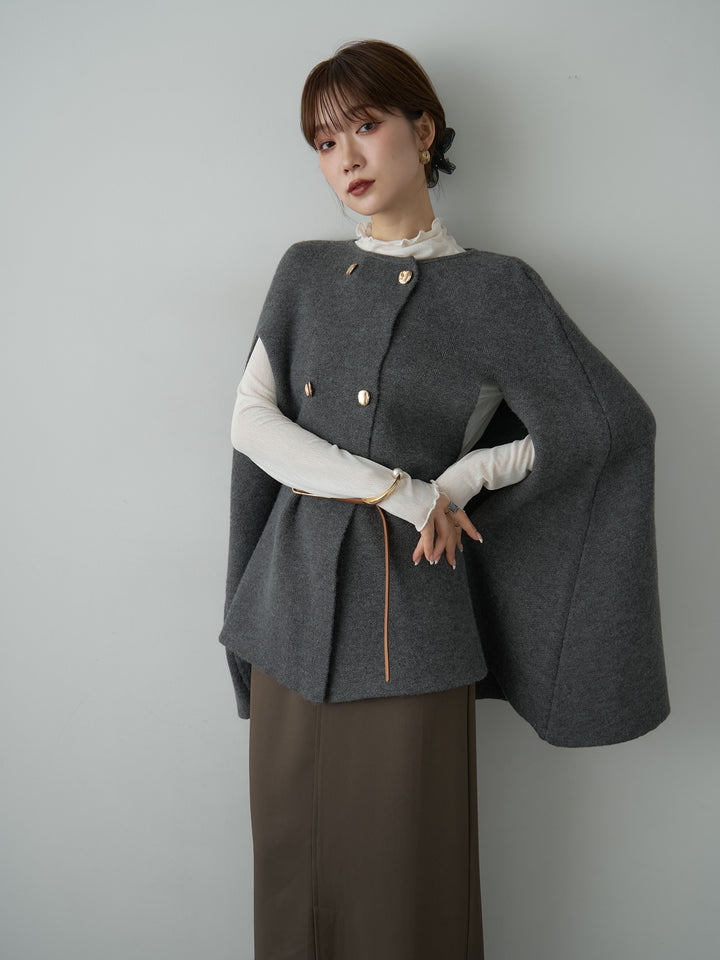 [予約]ゴールドボタンニットケープコート/gray