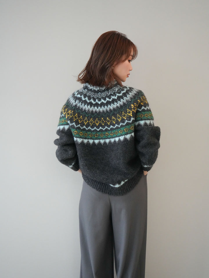 [予約]ウールタッチ求心柄オーバーニットプルオーバー/gray