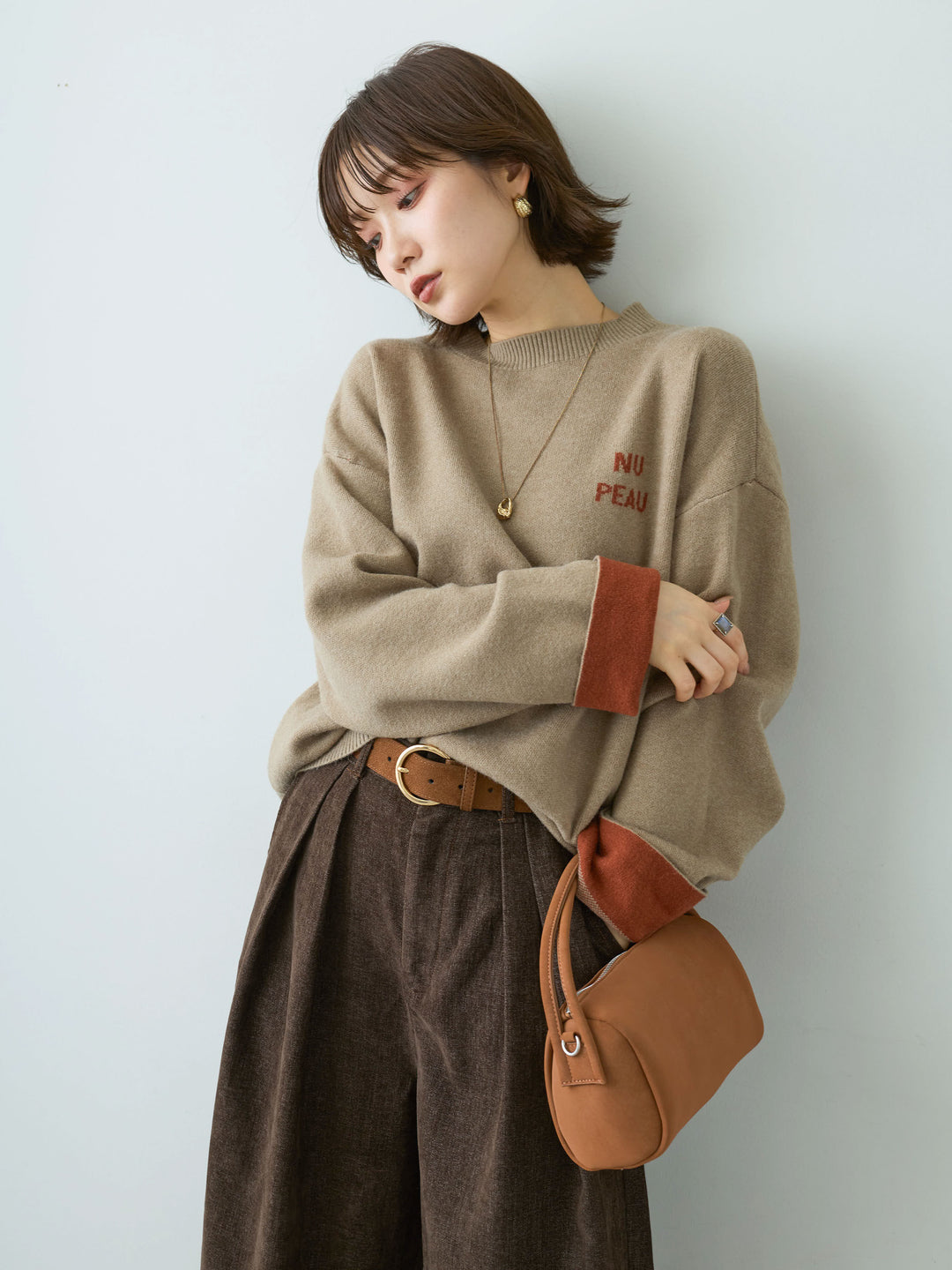 [予約]アルパカタッチバイカラーニットトップス/beige