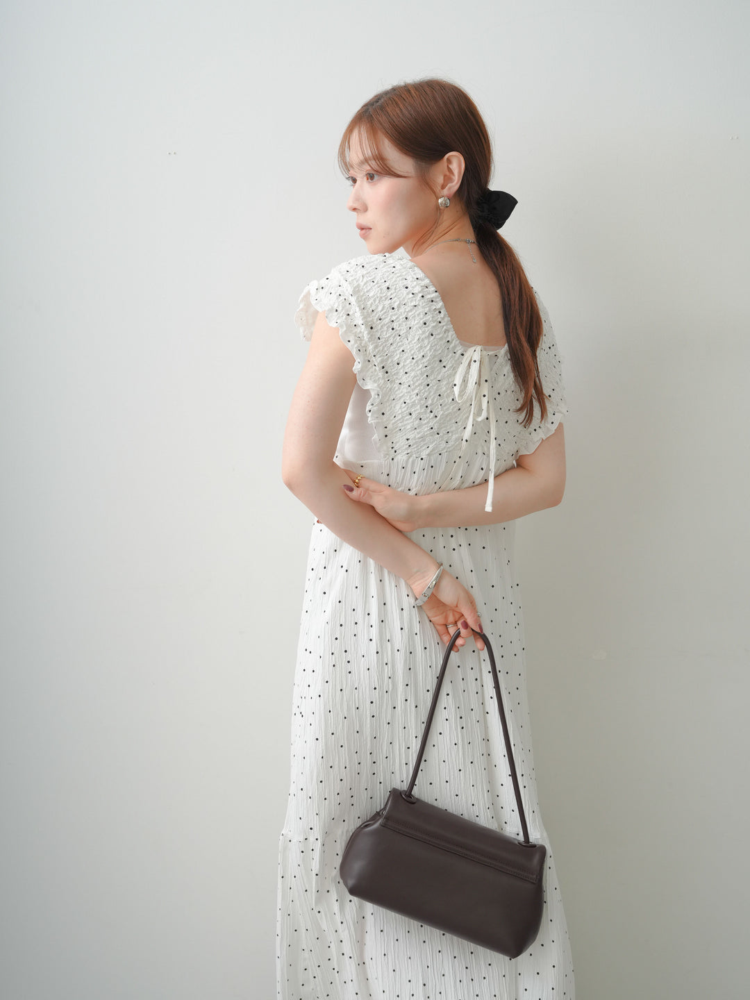 [SET]ドットジャガードバックリボンワンピース+選べるアクセセット(2set)