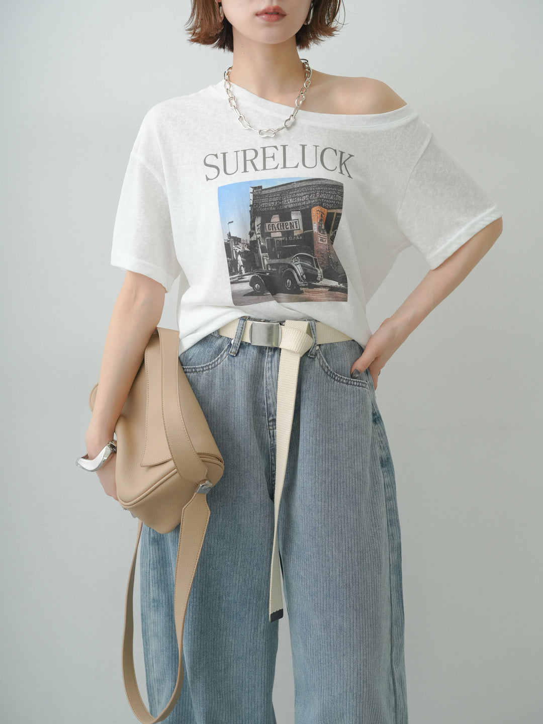 [SET]ワイドネックプリントTEE+ショルダータックノースリーブオーバーTEE(2set)