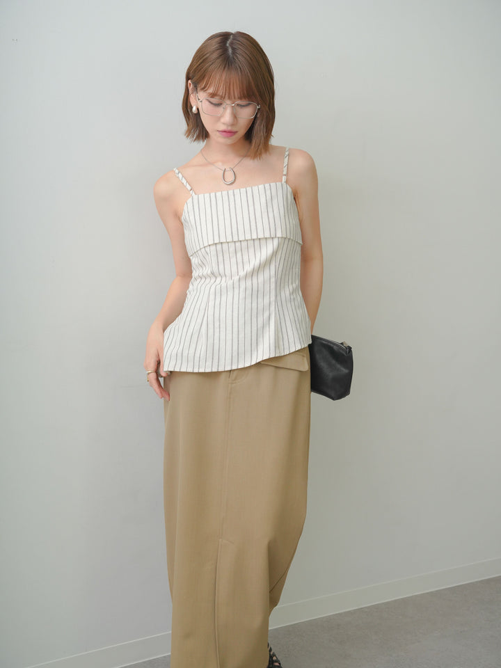 [SET]ストライプアシメキャミソール+クレープデシンフラップ付きストレートスカート(2set)