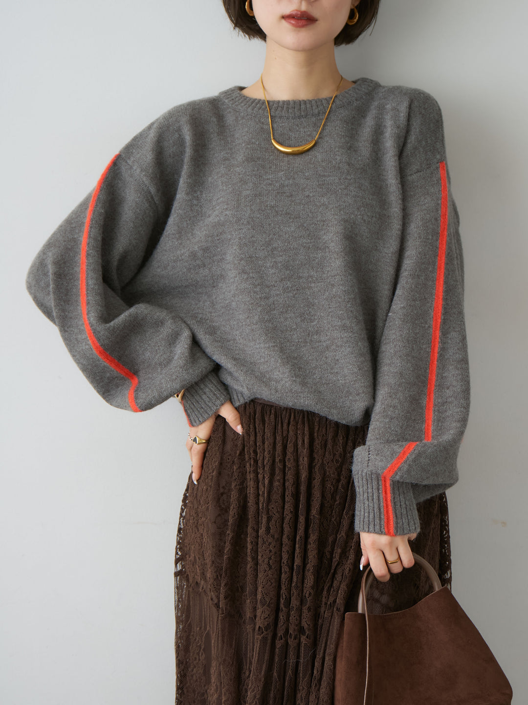 [予約]アルパカタッチサイドバイカラーニットプルオーバー/charcoal