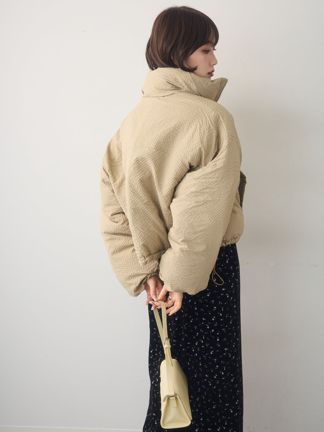 [予約]スタンドカラーショートパフジャケット/beige