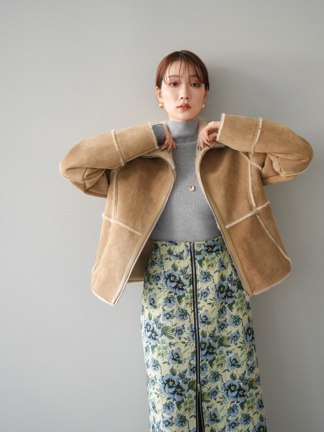 [予約]スタンドカラームートンZIPジャケット/beige