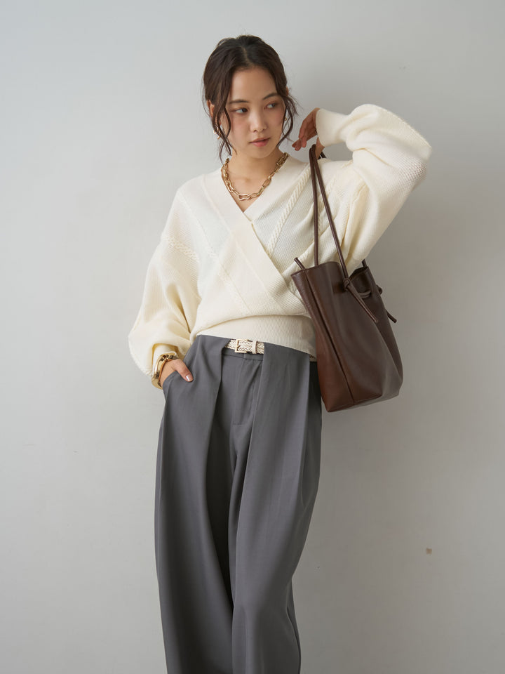 [SET]カシュクールミックスケーブルニットトップス+カシュクールミックスケーブルニットトップス(2set)