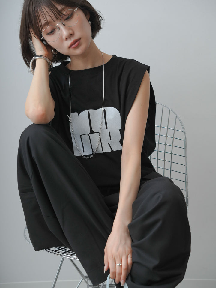 [SET]ワイドネックプリントTEE+ショルダータックノースリーブオーバーTEE(2set)