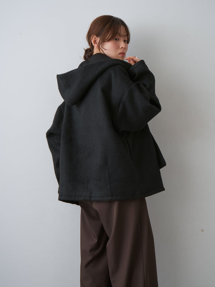 [SET]フードマフ付メランジコート+ツイルタックワイドパンツ(2set)