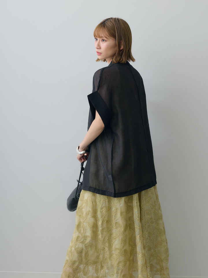 【套裝】葉子刺繡吊帶洋裝+透視寬鬆短袖外套（兩件套）