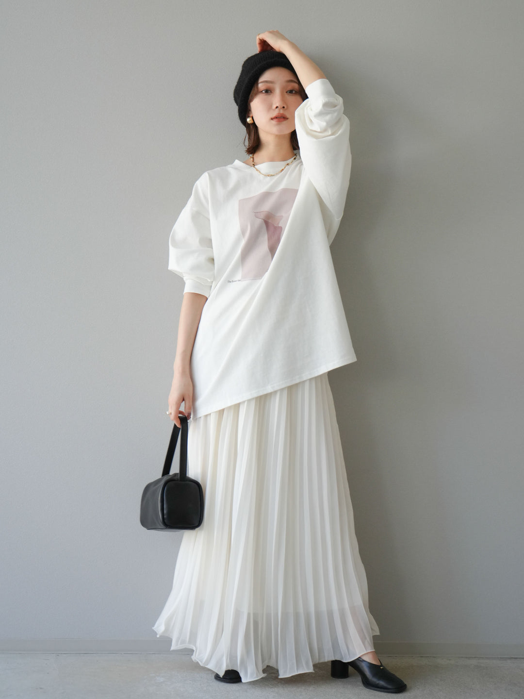[予約]シフォンプリーツパイピングスカート/アイボリー