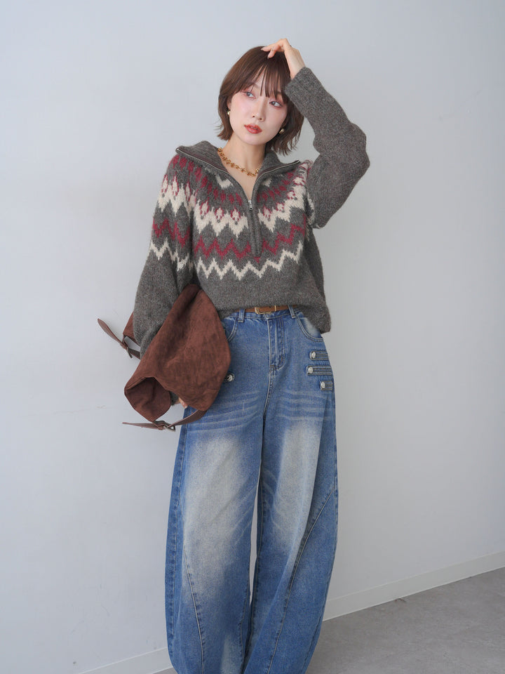 [SET]ノルディックハーフジップニットトップス+選べるアクセセット(2set)